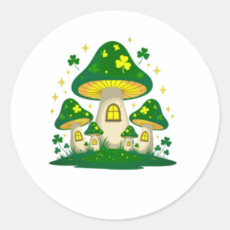 Sticker Rond Magical Mushroom Village With Glowing