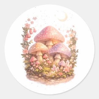 Sticker Rond Magical Mushrooms Pastel Fairy Cottagecore Vibes