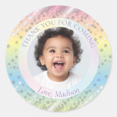 Sticker Rond Magical Rainbow Stars Merci photo pour venir (Devant)