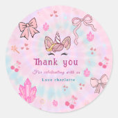Sticker Rond Magical Tie Dye Unicorn Coquette Bow Birthday (Devant)
