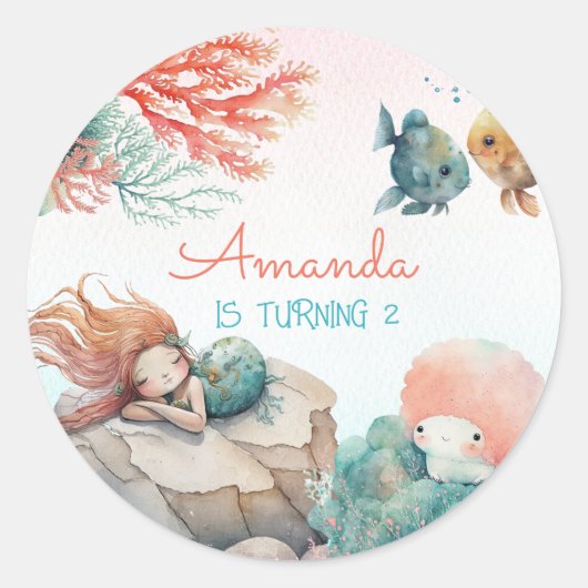 Sticker Rond Magical Under the Sea Watercolor Fête d'anniversai (Devant)