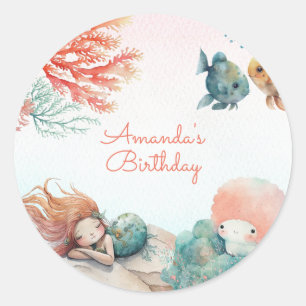 Sticker Rond Magical Under the Sea Watercolor Fête d'anniversai