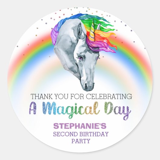 Sticker Rond Magical Unicorn Rainbow Anniversaire Favoriser (Devant)
