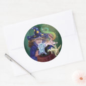 Sticker Rond Magicien tirant des lapins d'un Casquette (Enveloppe)