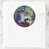 Sticker Rond Magicien tirant des lapins d'un Casquette (Sac)