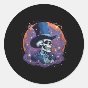 Sticker Rond Magicien Top Hat Stars Smoke Skull Halloween