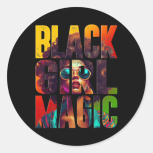 Sticker Rond Magie de fille noire Afro Reine afro-américaine No