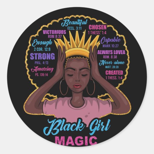 Sticker Rond Magie de la fille noire (Devant)
