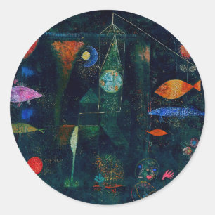 Sticker Rond Magie de poisson de Paul Klee Peinture Abstraite A