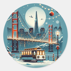 Sticker Rond Magie des Fêtes de Golden Gate San Francisco Noël