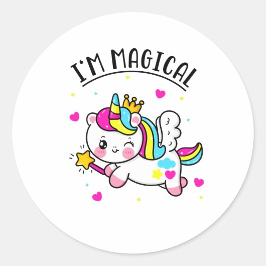 Sticker Rond Magique Cute Chibi Unicorn Girl (Devant)