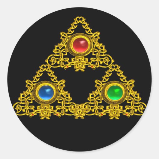 STICKER ROND MAGIQUE ELFIC TALISMAN /GOLD TRIANGLE AVEC GEMSTON (Devant)