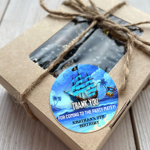 Sticker Rond Magique Neon bleu brillant Pirate navire Merci de 