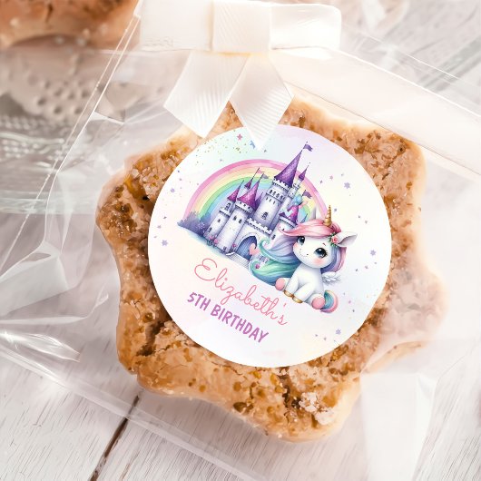 Sticker Rond Magique Pastel Unicorn Arc-en-ciel Anniversaire