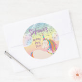 Sticker Rond Magique Rainbow Unicorn Fille fête d'anniversaire (Enveloppe)