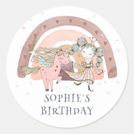Sticker Rond Magique Unicorn Arc en ciel 5e fête d'anniversaire (Devant)