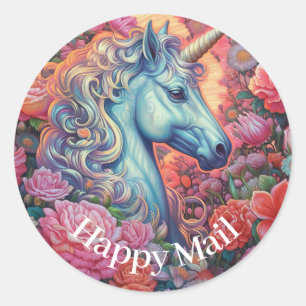Sticker Rond Magique Unicorn Happy Mail