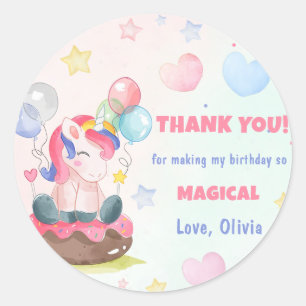 Sticker Rond Magique Unicorn Rainbow Anniversaire Party