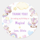 Sticker Rond Magique Unicorn Rainbow Anniversaire Party (Devant)