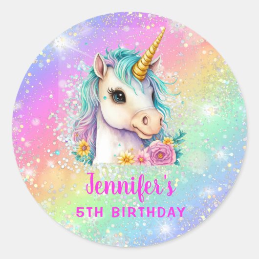 Sticker Rond Magique Unicorne Rainbow Sparkle Anniversaire (Devant)