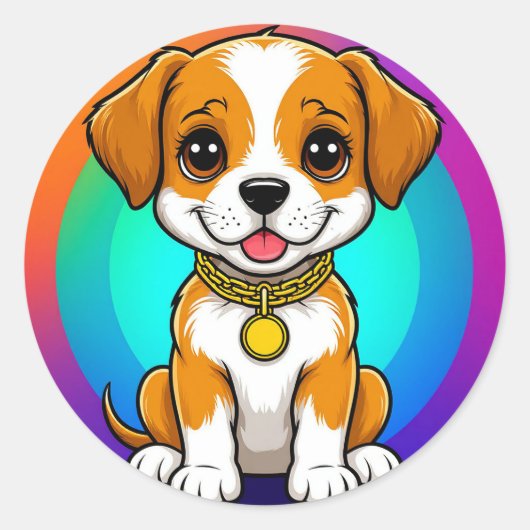 Sticker Rond Magnifique Cartoon Puppy (Devant)