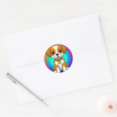Sticker Rond Magnifique Cartoon Puppy (Enveloppe)