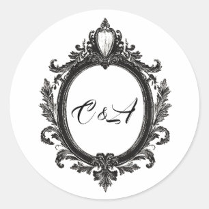 Sticker Rond Magnifique Crest Motif, couple monogramme, mariage