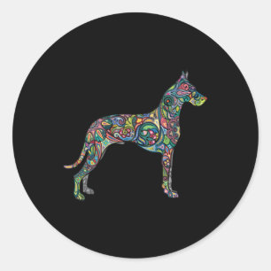 Sticker Rond Magnifique Grand Chien Danse Totem Tatouage Art Sw