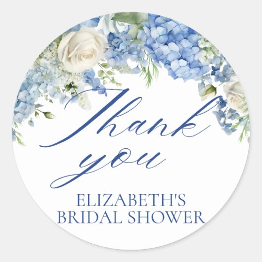 Sticker Rond Magnifique Hydrangea Bleu Floral Script Merci (Devant)