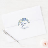 Sticker Rond Magnifique Hydrangea Bleu Floral Script Merci (Enveloppe)