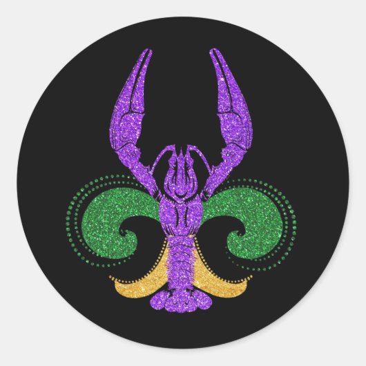 Sticker Rond Magnifique Mardi Gras Fleur Lis Crawfish Nouvelle- (Devant)