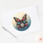 Sticker Rond Magnifique Montre de poche papillon et fleurs (Enveloppe)