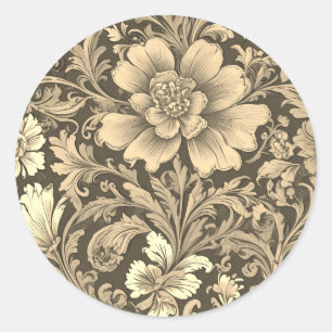 Sticker Rond Magnifique motif floral sépia vintage 