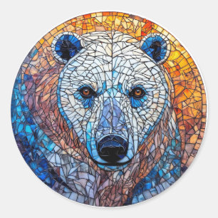 Sticker Rond Magnifique œuvre d'art en verre teinté d'ours pola