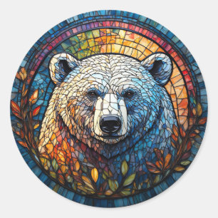 Sticker Rond Magnifique œuvre d'art en verre teinté d'ours pola