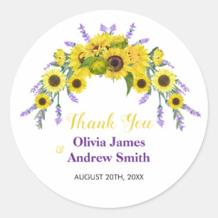 Sticker Rond Magnifique Remerciement de Mariage Tournesol & Lav