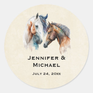 Sticker Rond Magnifiques chevaux Mariage de style occidental bo