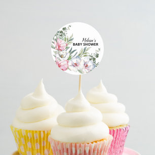 Sticker Rond Magnolia Blanc Blush Rose Floral Cupcake Toppers