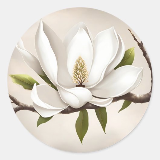Sticker Rond Magnolia blanc botanique (Devant)