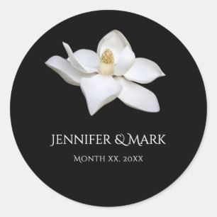 Sticker Rond Magnolia blanc Elégant mariage noir et blanc