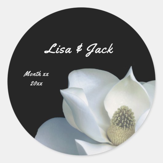 Sticker Rond Magnolia blanc Elégant Mariage noir et blanc (Devant)