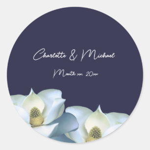Sticker Rond Magnolia blanche sur le mariage élégant de la mari