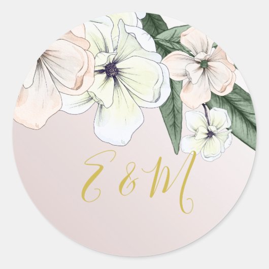 Sticker Rond Magnolia Blush Floral Élégant Chic Classe Mariage (Devant)