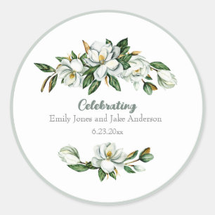 Sticker Rond Magnolia et verdure de mariage à l'aquarelle douce