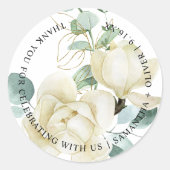 Sticker Rond Magnolia Eucalyptus Élégant Mariage Merci (Devant)
