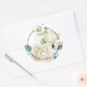 Sticker Rond Magnolia Eucalyptus Élégant Mariage Merci (Enveloppe)
