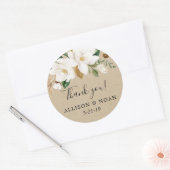 Sticker Rond Magnolia floral blanc vert kraft faveur (Enveloppe)