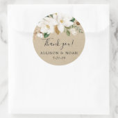 Sticker Rond Magnolia floral blanc vert kraft faveur (Sac)