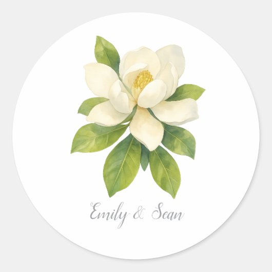 Sticker Rond Magnolia Flower Custom Wedding Monogram  (Devant)