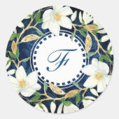 Sticker Rond Magnolias blanc Monogramme initial (Devant)